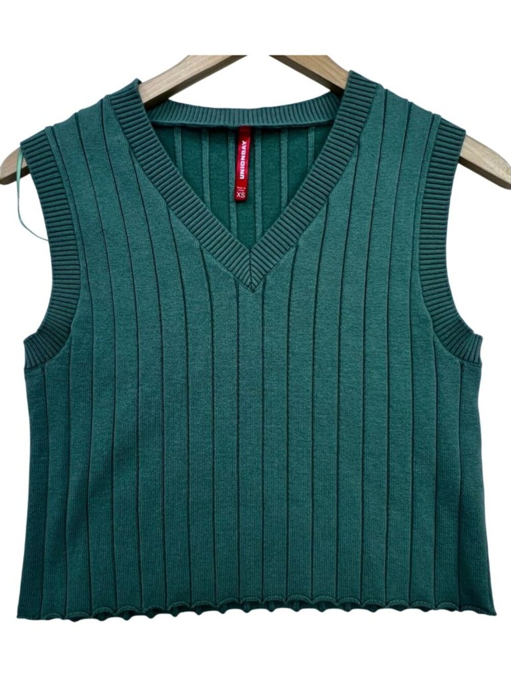 Unionbay Womens Cropped Sweater Vest Ribbed Knit Sleeveless Size XS Green Casual